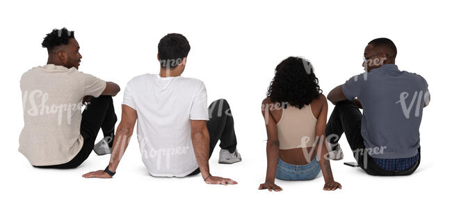 cut out group of people sitting on the ground seen from back angle