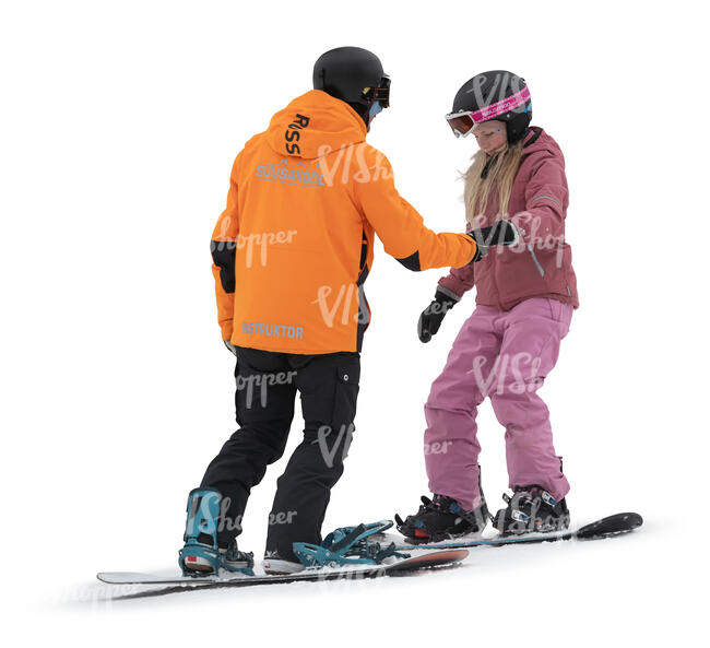 cut out girl learning to ride a snowboard