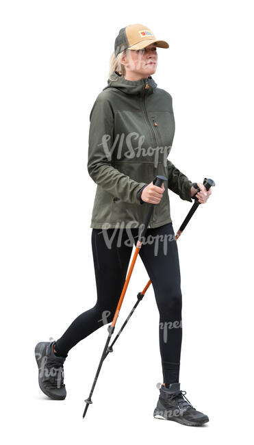 cut out woman with trekking poles hiking