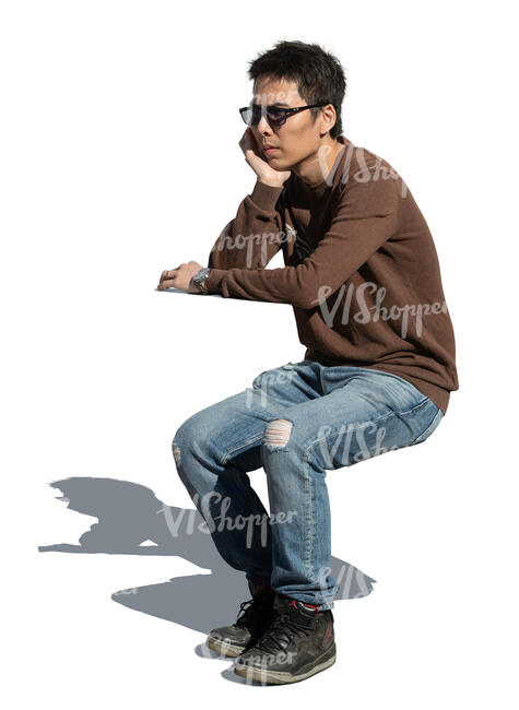 cut out asian man sitting