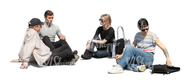 cut out group of young people sitting outside on the ground