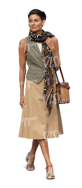 short-haired woman walking