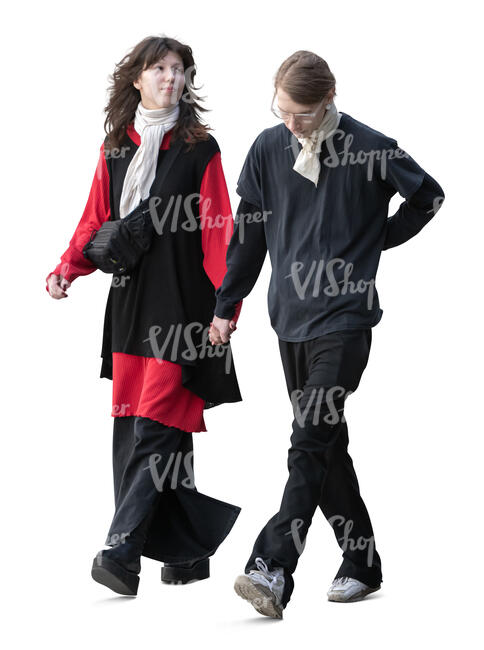 cut out bohemian couple walking and holding hands