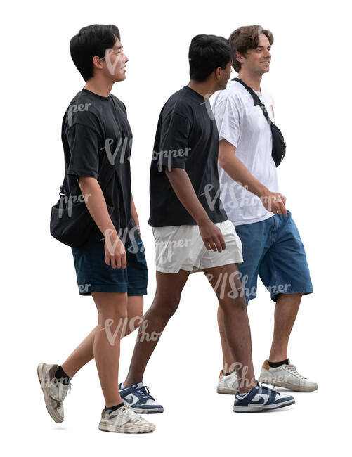 cut out asian woman walking and eating a salad