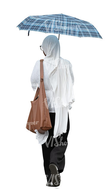 cut out muslim woman with an umbrella walking