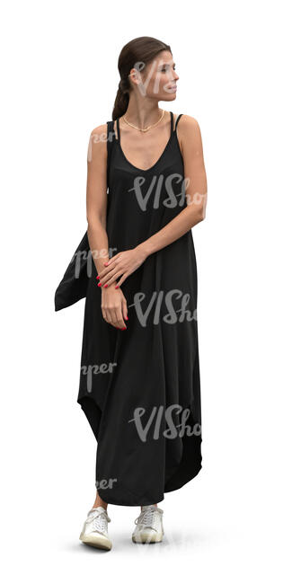 cut out woman in a casual black summer dress standing