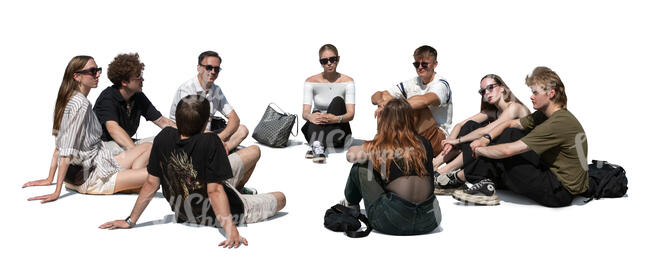 cut out group of people sitting on the ground in circle