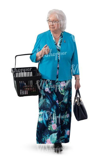 cut out elderly woman shopping in a grocery store