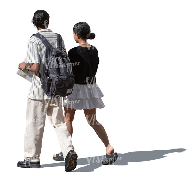 two asian people walking in the summer