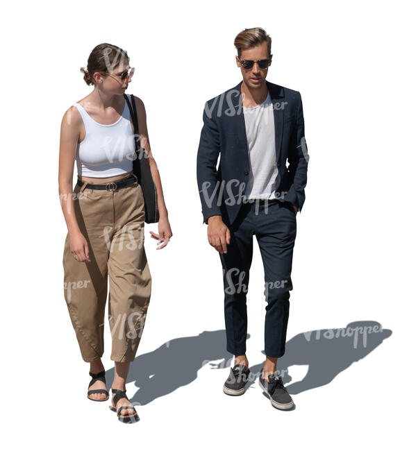 two cut out people walking seen from above