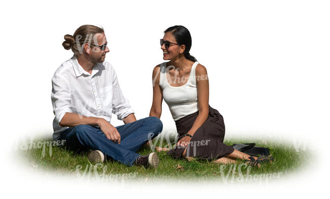 cut out couple sitting on the grass in summer