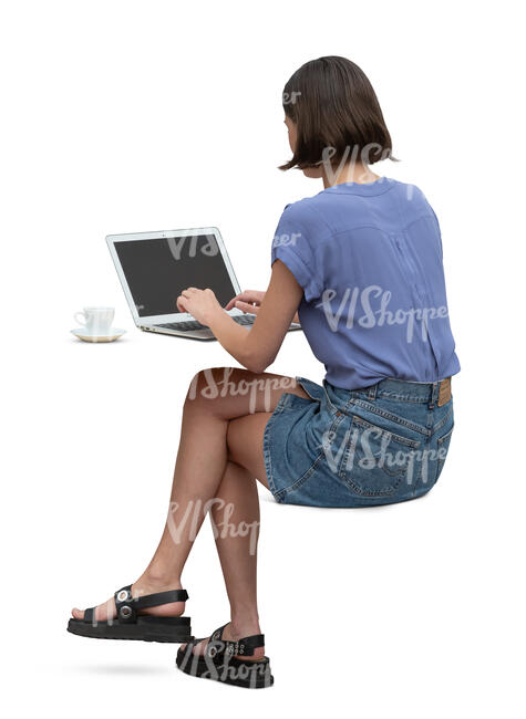 cut out woman working with computer and drinking coffee