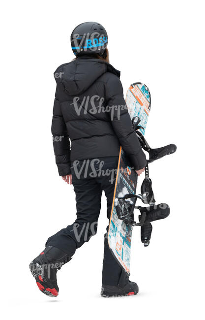 cut out snowboarder walking 