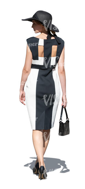 cut out elegant woman in a black and white dress walking