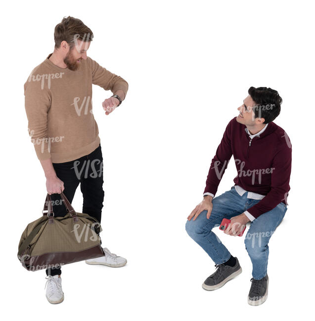 bird eye view of two men talking