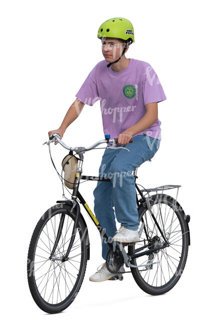 cut out teenage boy riding a bicycle