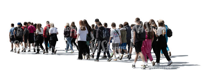 cut out crowd of people walking in the street in backlight