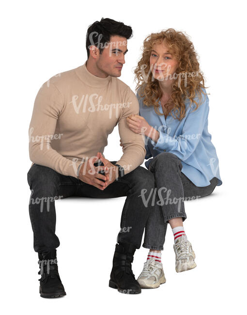 cut out man and woman sitting together