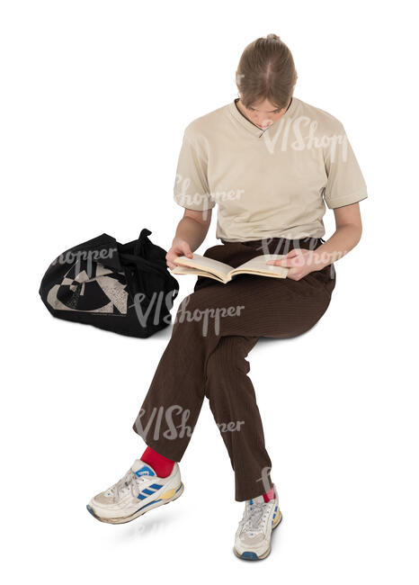 top view of a woman reading a book