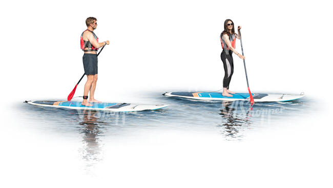 two cut out people on paddle boards