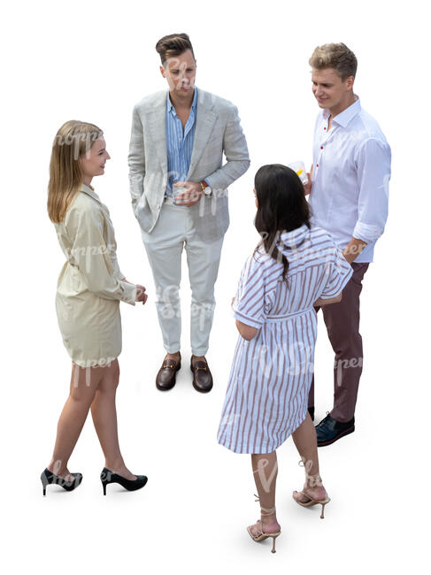 top view of a group at a summer party standing and talking