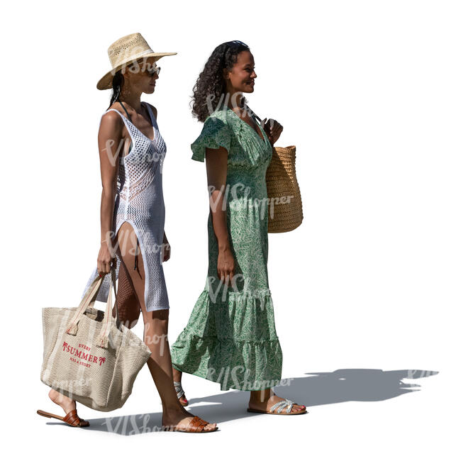 two cut out women going to the beach