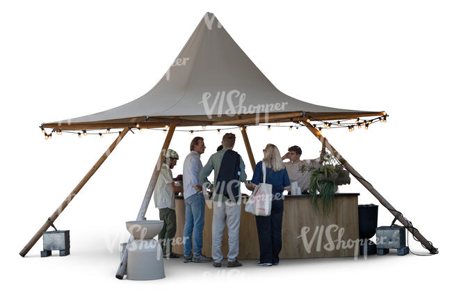 cut out group of people hanging in an outdoor bar tent