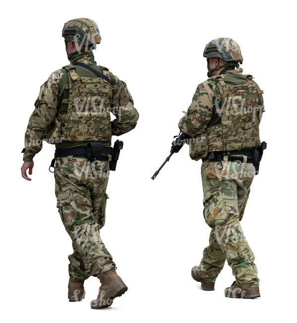 two soldiers in military uniforms walking