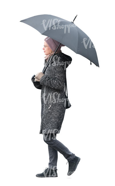 cut out woman with an umbrella walking on a rainy day