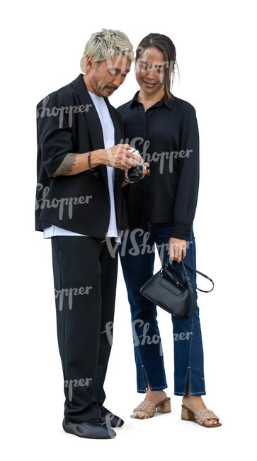 cut out photographer showing images to a model