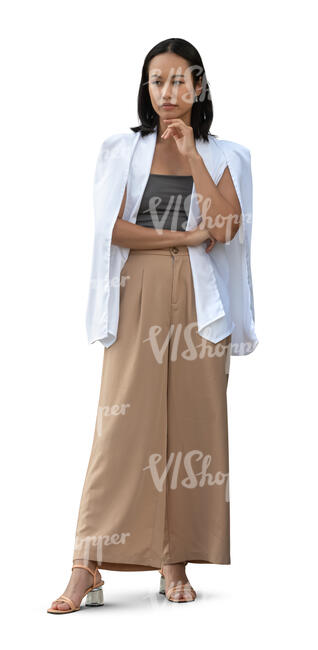 cut out vietnamese woman in smart casual outfit standing