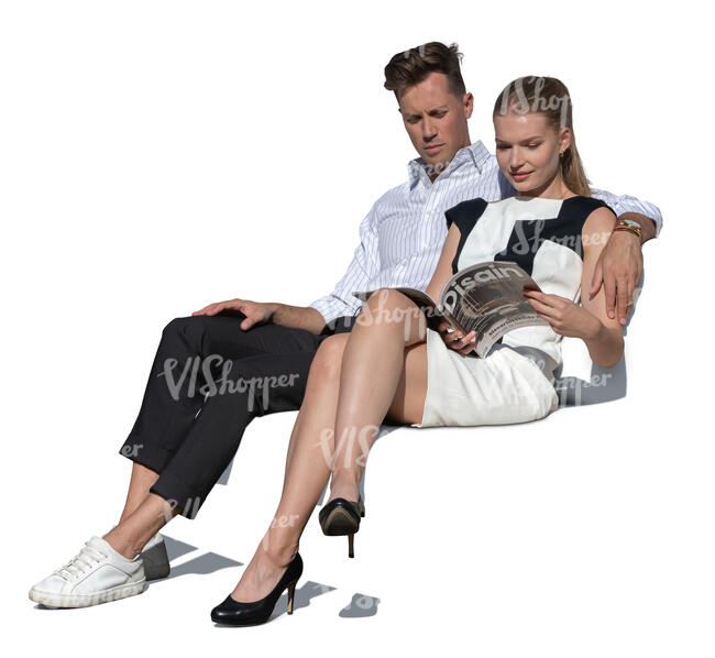 cut out couple sitting on a sofa together