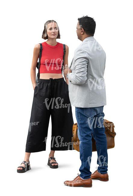 cut out indian businessman talking to a female colleague