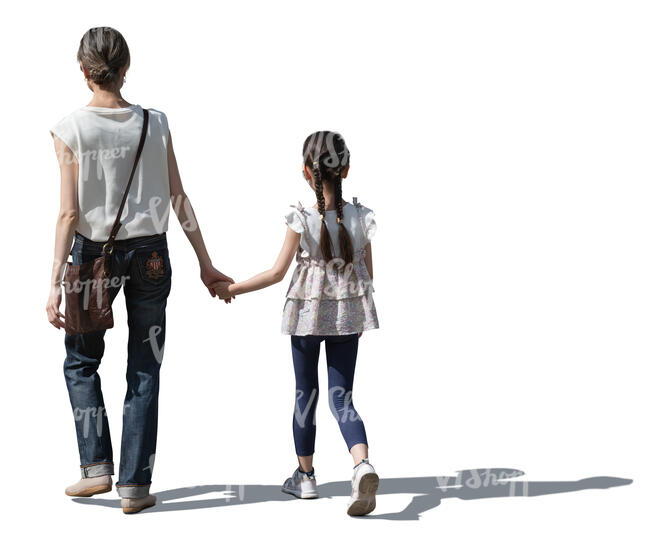 cut out japanese woman walking with her daughter