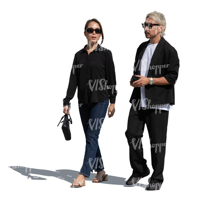 two asian people walking