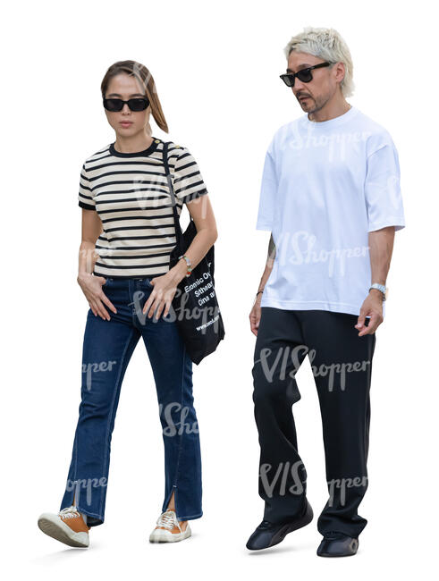 two asian people walking together