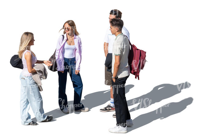 top view of four young people standing