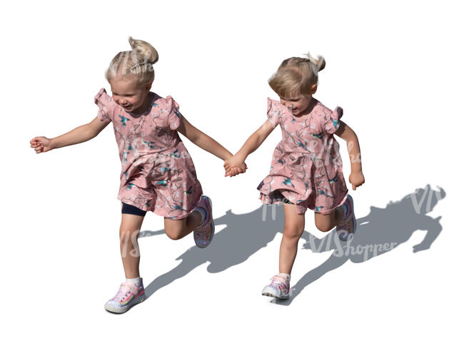 top view of two little girls running