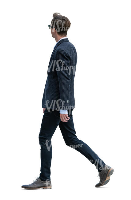 cut out young man in a suit walking