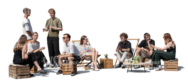 cut out group of people hanging out in a casual style cafe or relaxation area