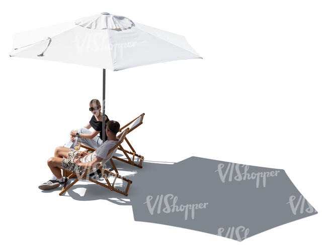 top view of a two people sitting under a parasol