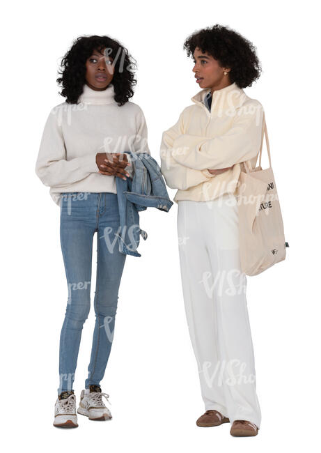 two cut out black women standing and talking