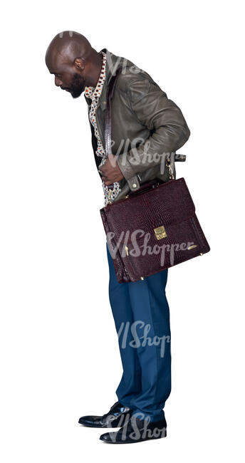 cut out black man standing and looking at smth