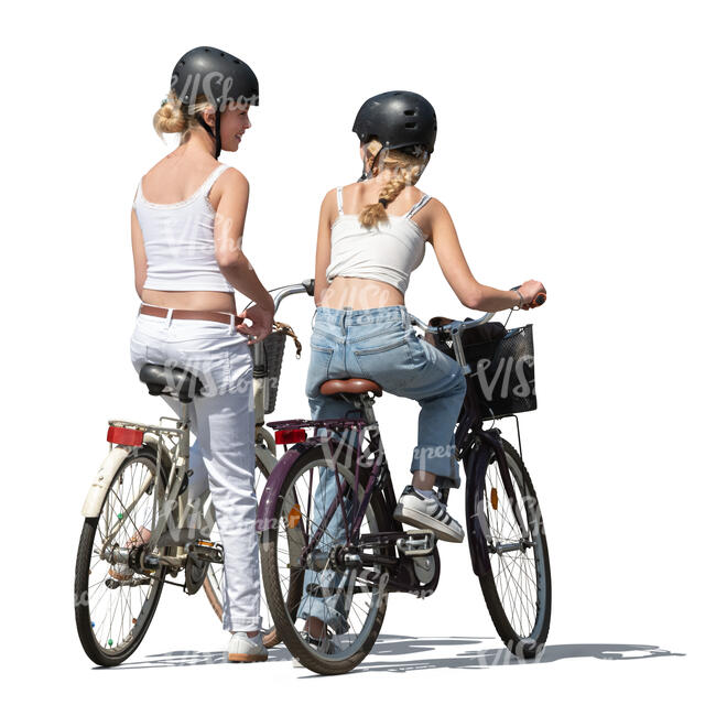 two cut out teenage girls riding bikes