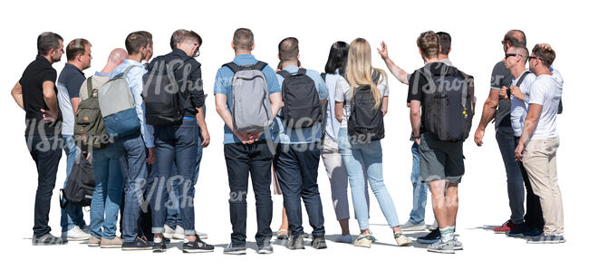 cut out large group of people standing and looking at smth