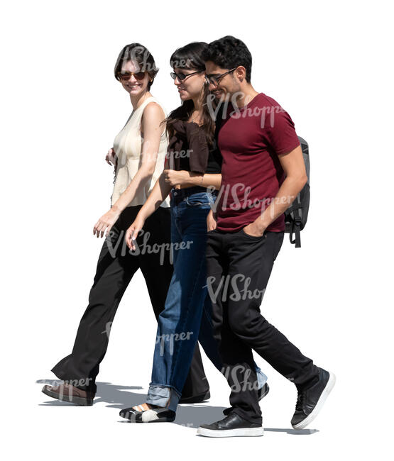 cut out group of three friends walking