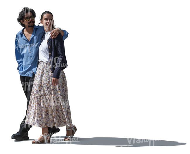 cut out sidelit couple walking