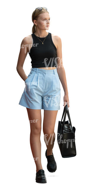 cut out woman in shorts walking