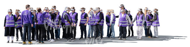 group of teenagers with VR headsets on a virtual reality tour