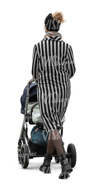 cut out woman walking with a baby stroller
